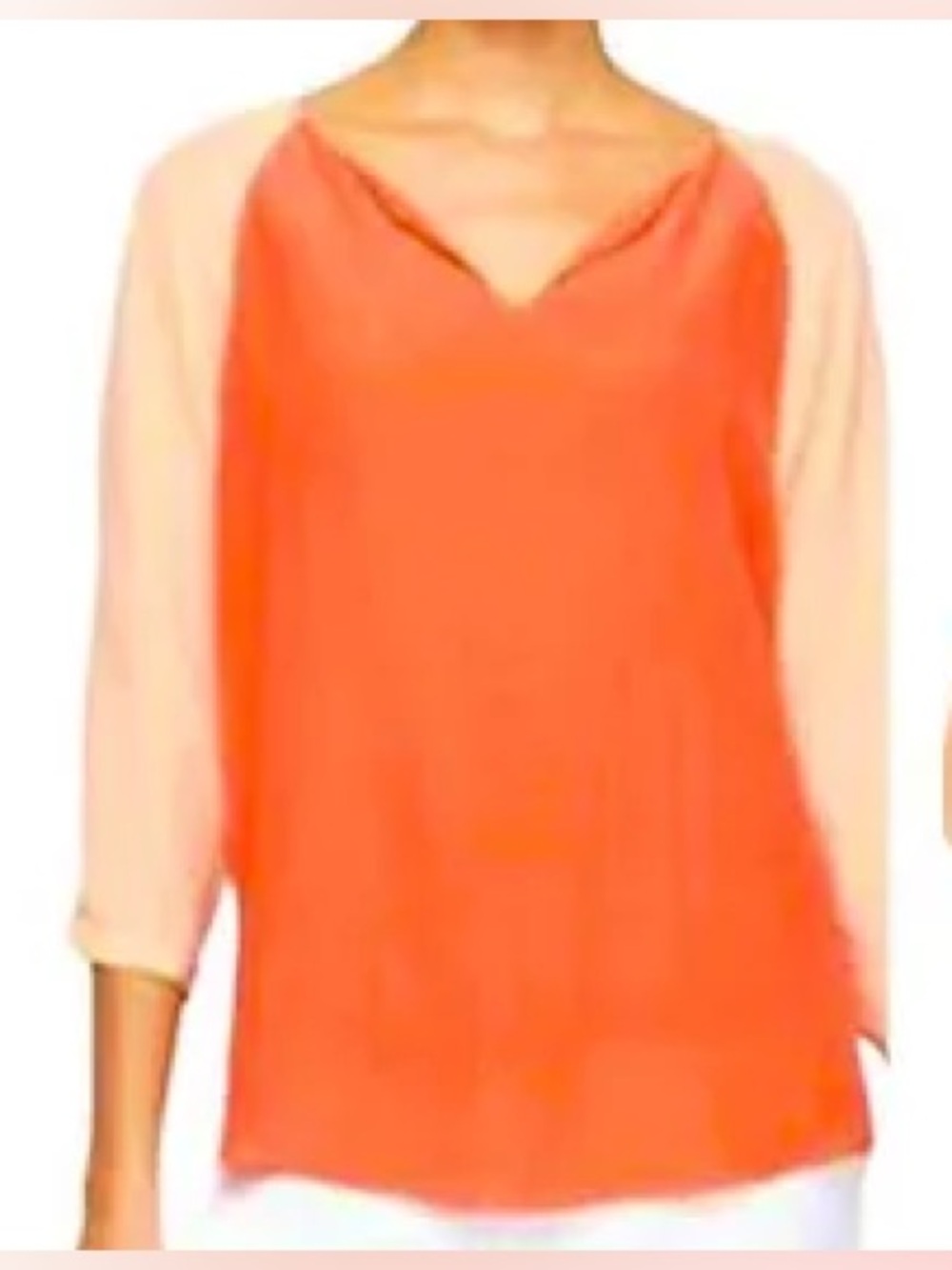 Eileen Fisher Silk Colorblock Tunic Top Orange Size Medium